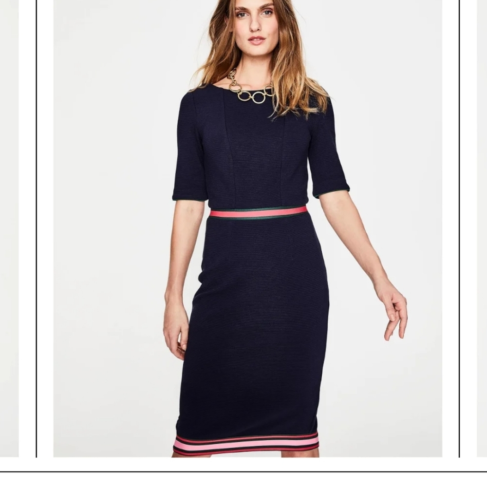 BODEN KAIA ATTOMAN BLUE KNEE PINK TRIM DRESS SIZE 4
